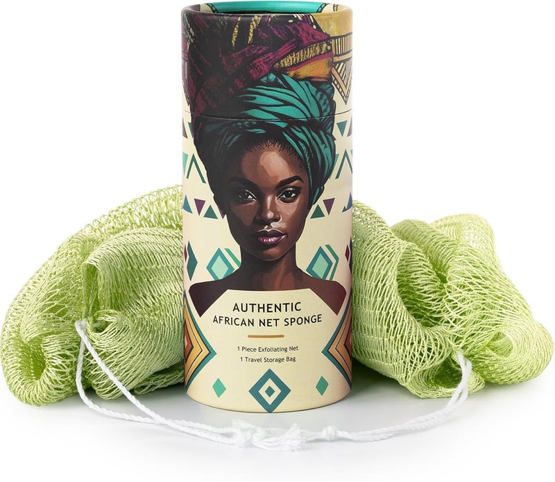 MINISENTIALS African Net Sponge Authentic - Afro Scrub Exfoliating Net Sponge with Knots - African Bath Sponges for Body Scrubber Exfoliator - Back Scrubber for Shower Bathing Accessories - Image 1